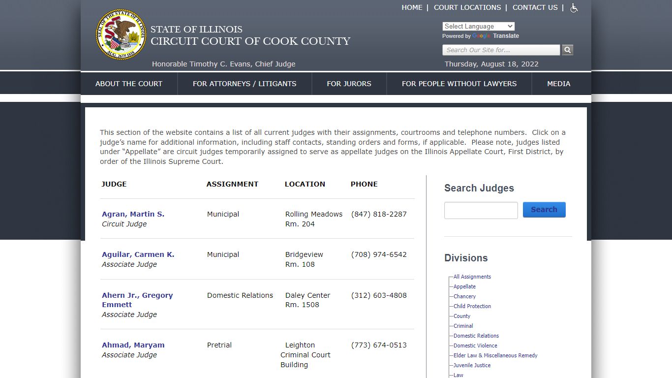 Judges Information - Circuit Court of Cook County